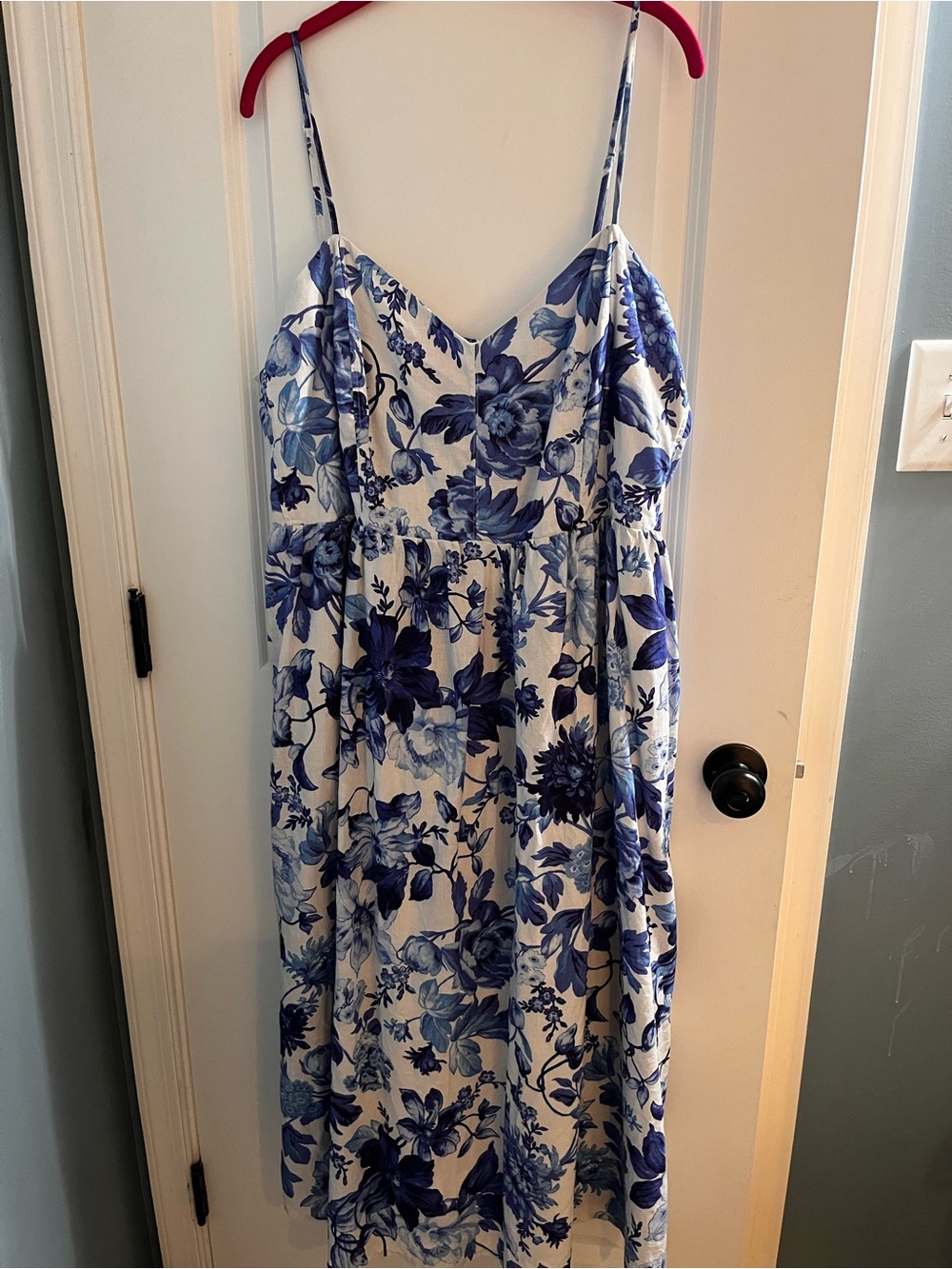 H&M Blue and White Floral Linen Dress